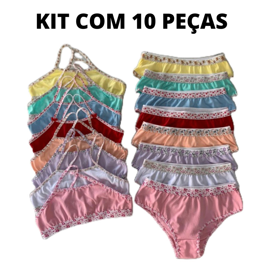 Kit 10 Conjuntos De Lingerie Menina Moça Algodão Paty Grife