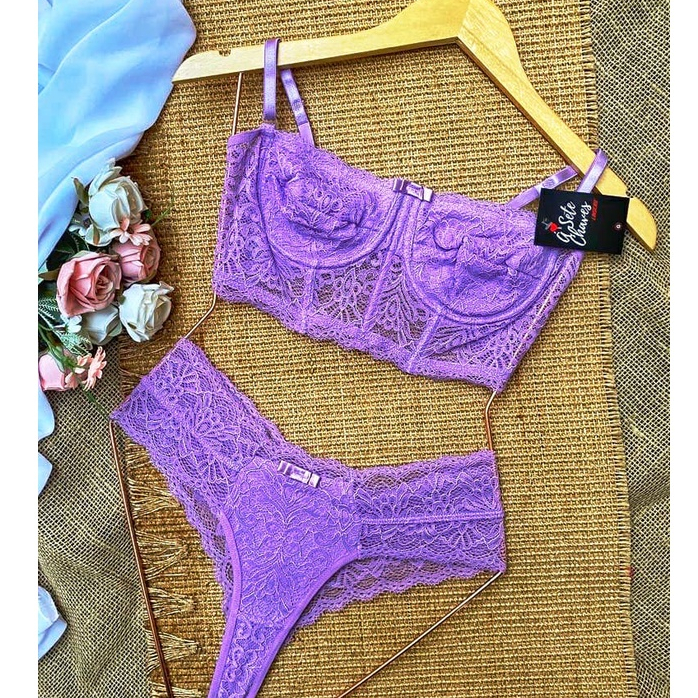 Conjunto Lingerie Sem Bojo Conjunto Sexy Calcinha e Sutiã Renda
