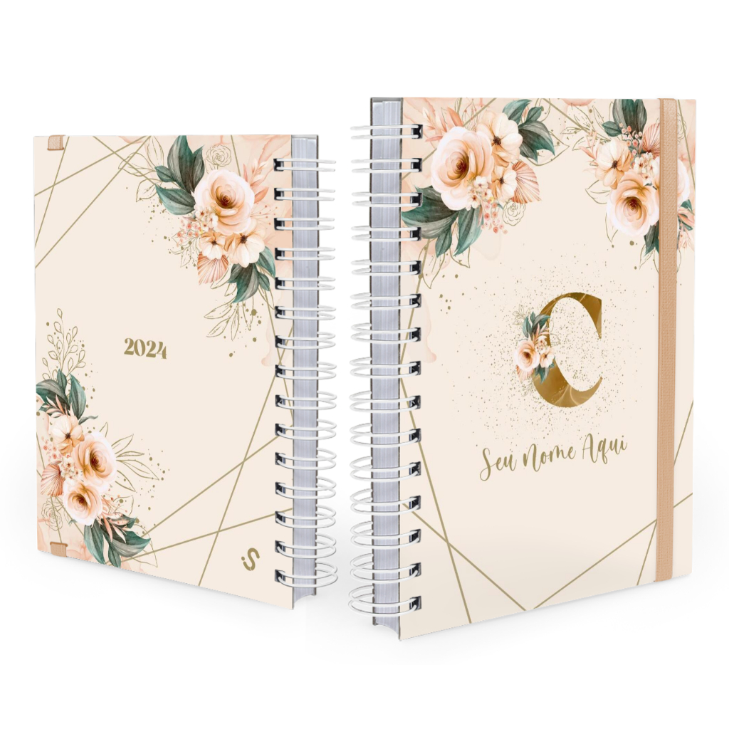 Agenda Plus Personalizada Monograma Floral Nude Letra Shopee Brasil