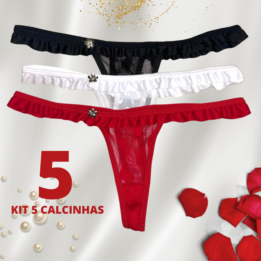 Kit 5 Calcinhas Fio dental Rendada Moda Intima Calcinha Feminina Lingerie Renda Sexy Promoção
