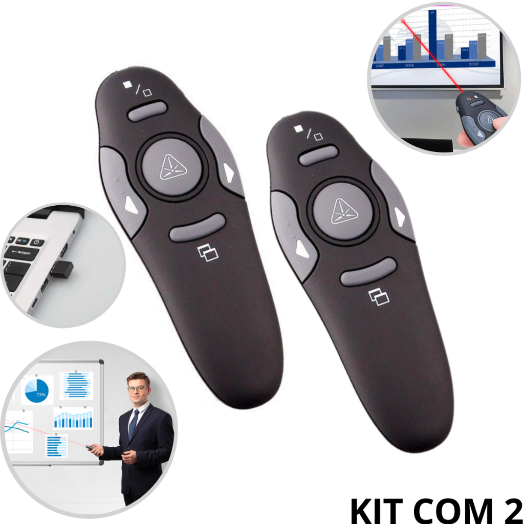 Kit Caneta Laser Apresentador Slide Power Point Controle Sem Fio