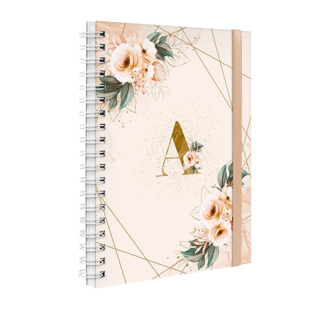 Agenda Plus 2024 Planner Semanal Monograma Floral Nude E Ouro Letra