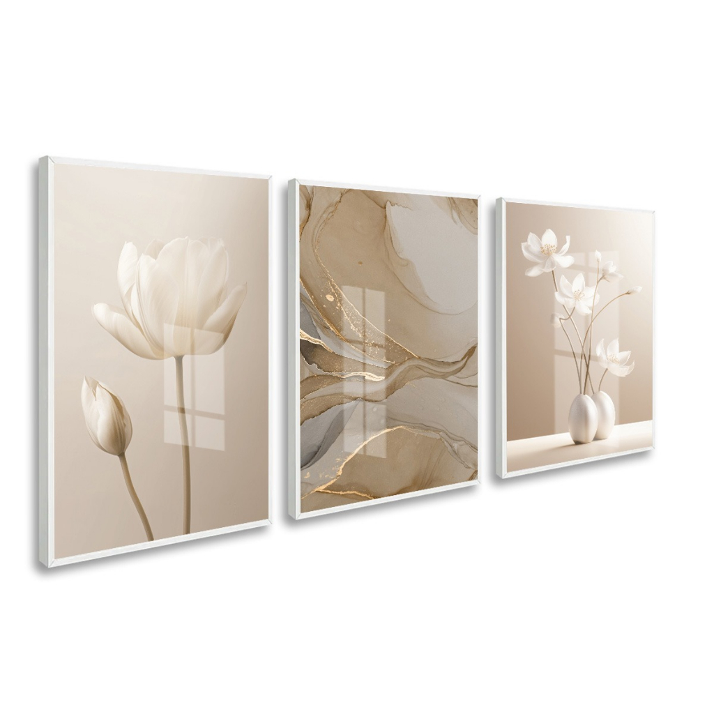 Quadro Decorativo Flores Minimalista Nude Moldura E Vidro Sala Quarto