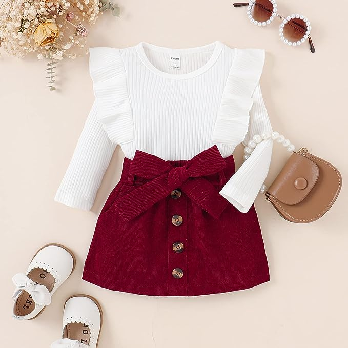 Conjunto Feminino Infantil Branco Saia Vinho Conjunto Infanto Juvenil