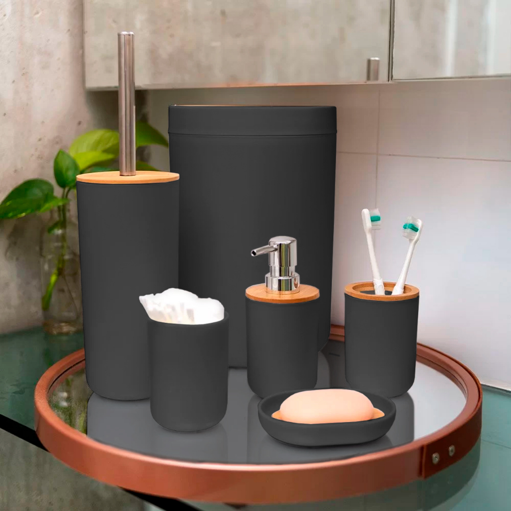 Kit De Banheiro Lavabo 6 Peças Bambu Moderno Elegante Shopee Brasil