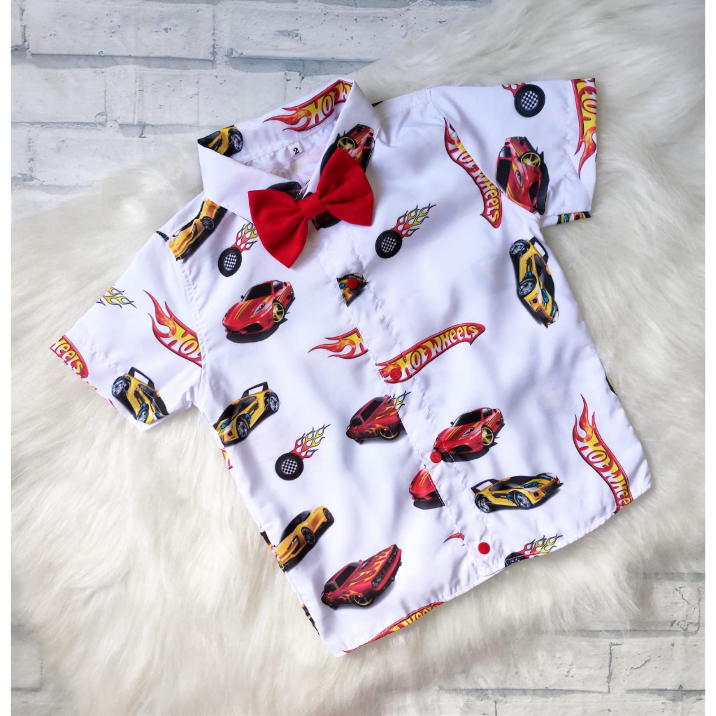 Camisa Menino Infantil Linha Premium Temático Hot Wheels Gravata