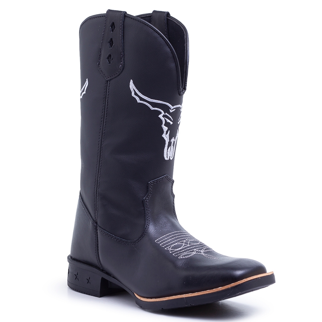 Bota Botina Texana Country Masculinas Boi Desenhado Em Couro Legitimo