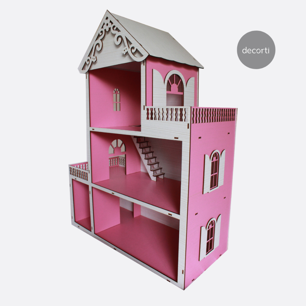 Casa De Boneca Pintada Rosa 60 Cm Montada Em MDF Shopee Brasil