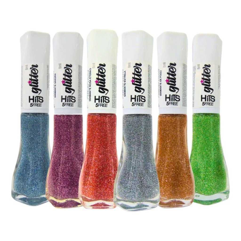 Kit 6 Esmaltes Hits Glitter Reflexivos Lançamento Coleção Diamante