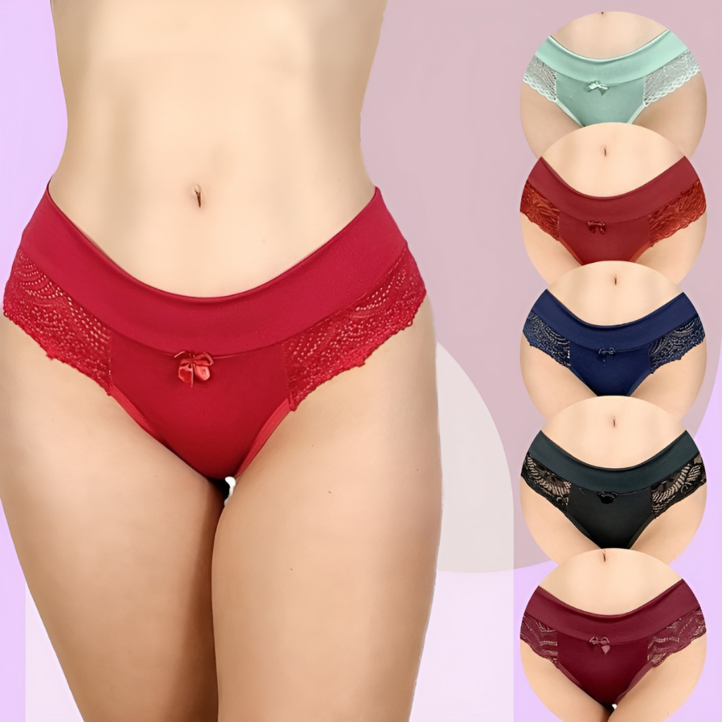 Kit 5 Calcinhas Caareta Fio Duplo Detalhes De Renda Lingerie Sexy