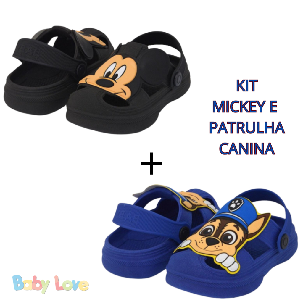 Kit Babuche Crocs Sandália Infantil Bebê Masculino Menino Mickey e