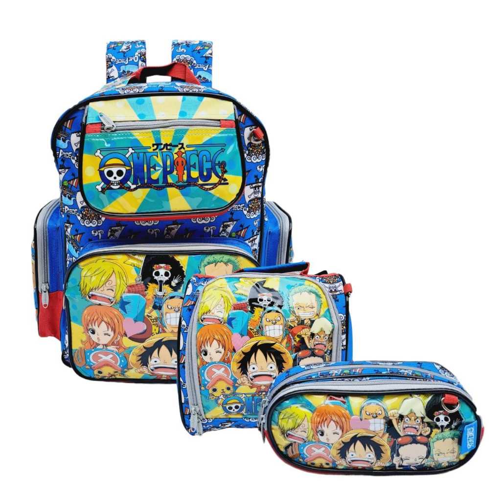 Kit Mochila Estojo Lancheira One Piece Chenson Original Rodinha E