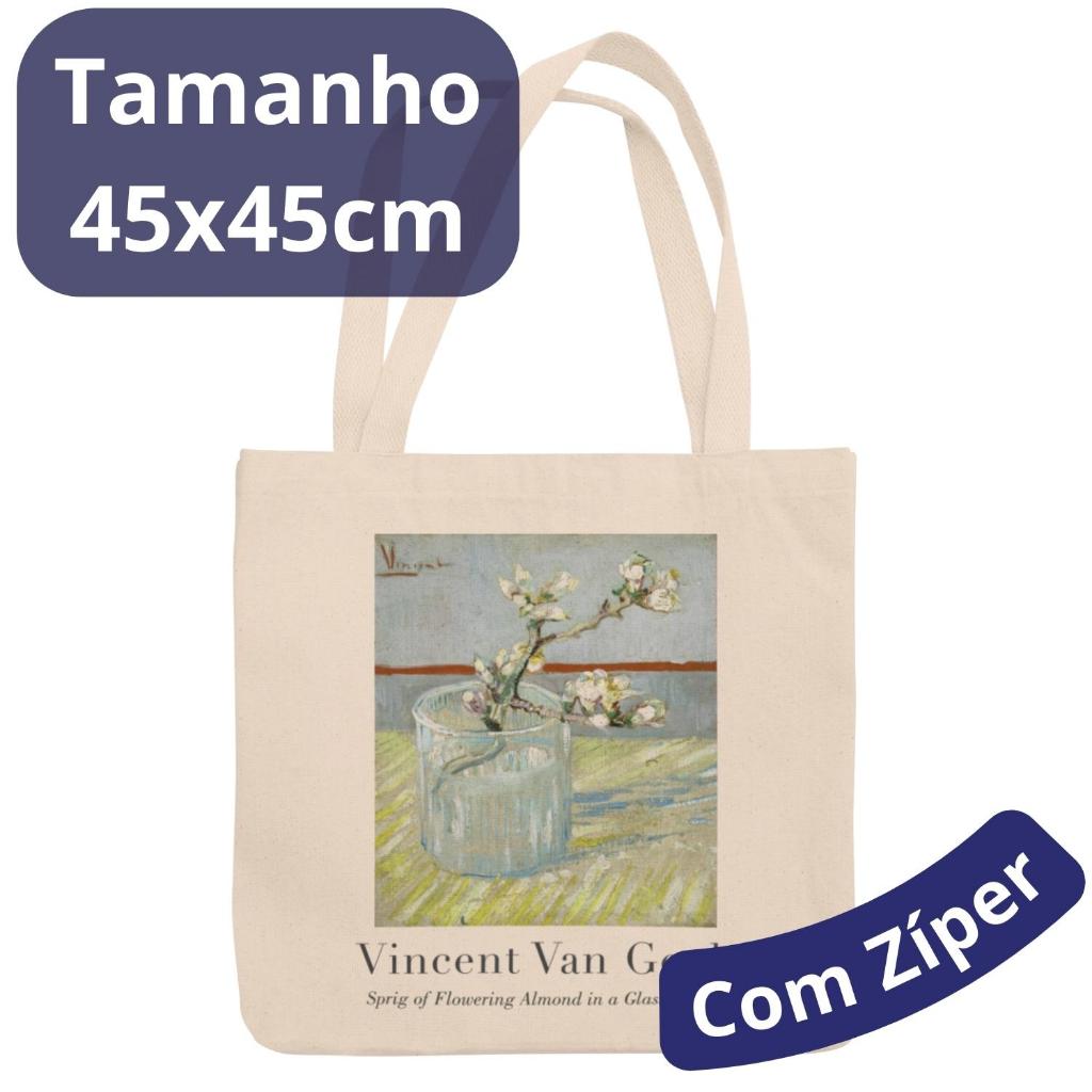 Bolsa Sacola Ecobag Obra de Arte Van Gogh Ramo de Flor ou Sem Zíper