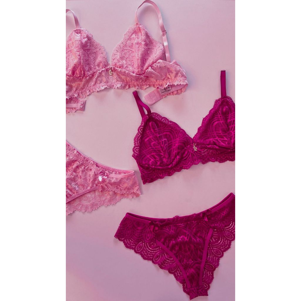 Conjunto Calcinha e Sutiã de Renda sem Bojo conjunto lingerie sem aro