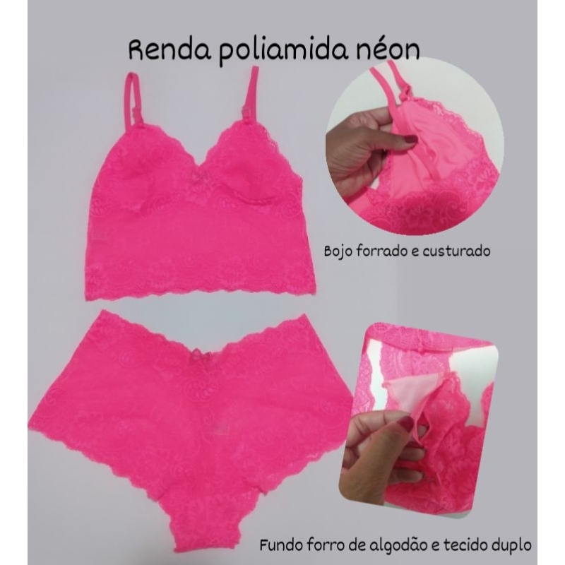 Conjunto De Renda Lingerie Sem Bojo Forrado Calesson Espera Marido Top