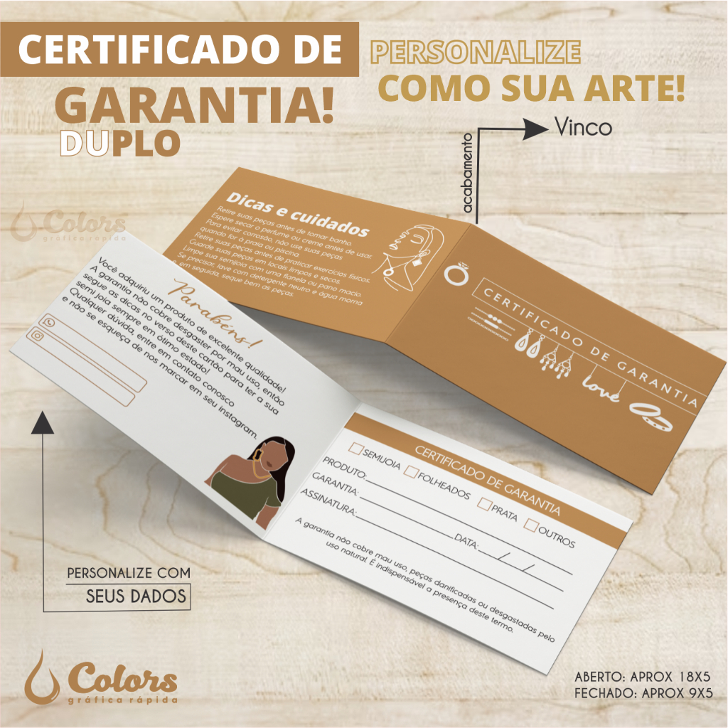 Certificados Garantia Para Semijoias Personalizado X Cm Duplo