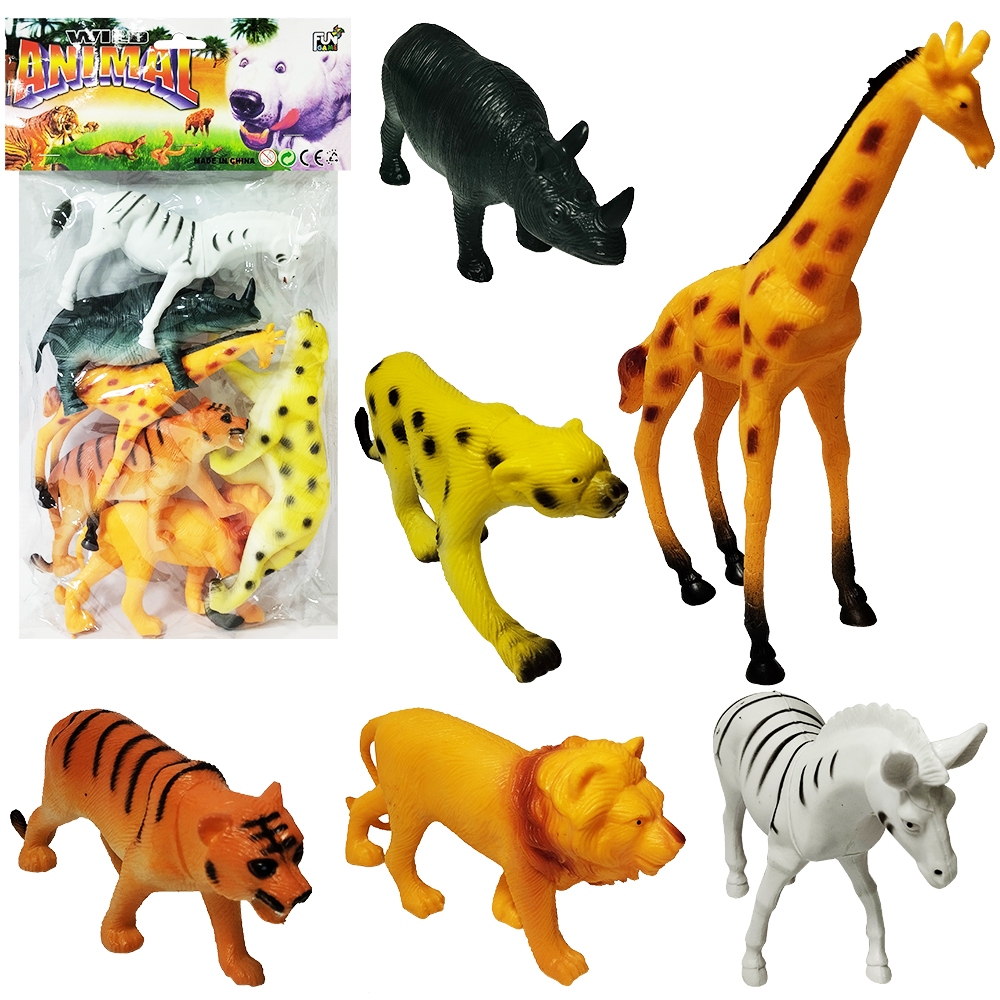 Kit Animais da Selva Grande PVC Wild Animal 6 Peças BRINQUEDO