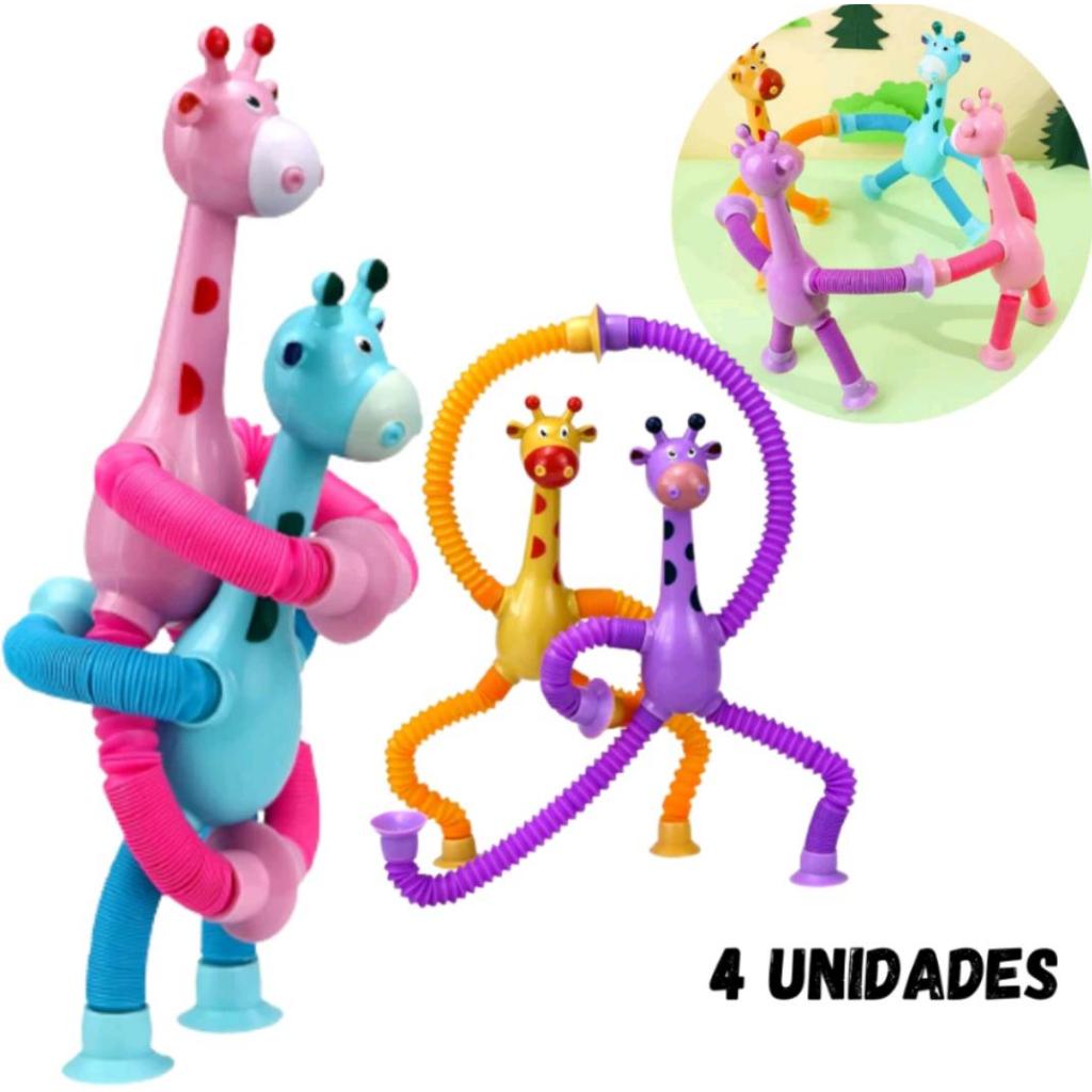 Kit Girafa Girafinhas Pop It Tubo Led Estica E Gruda Brinquedo