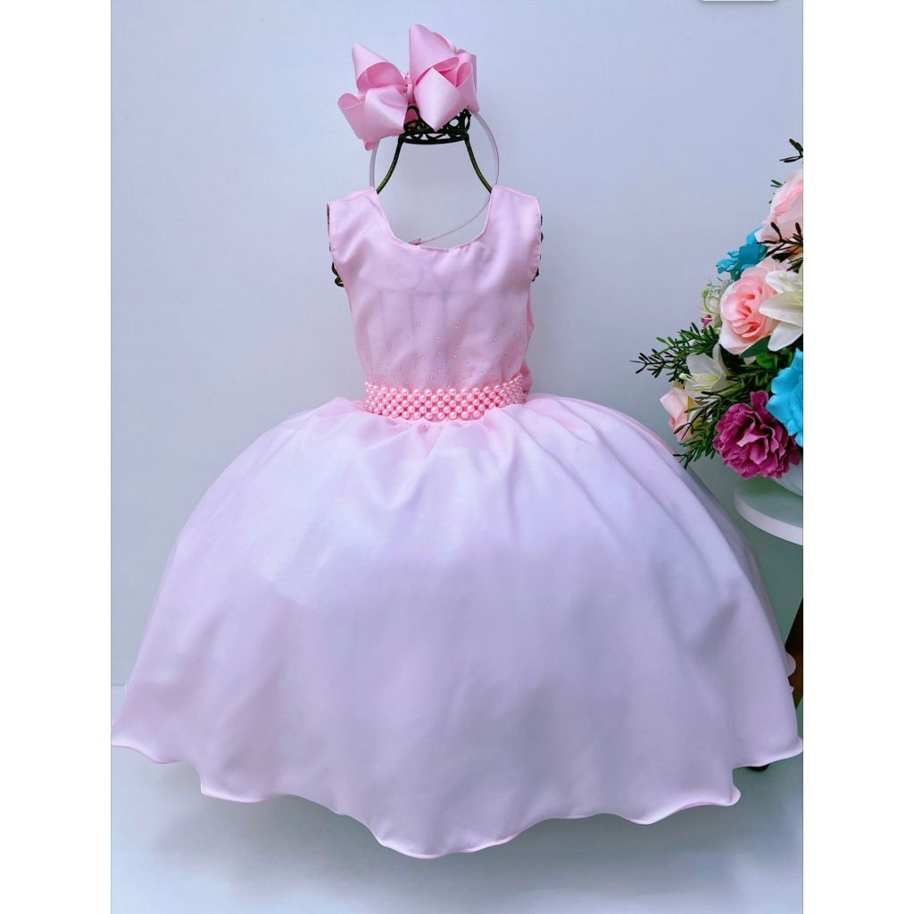 Vestido Infantil Rosa Liso Perfeito Para Princesa Daminha Formatura