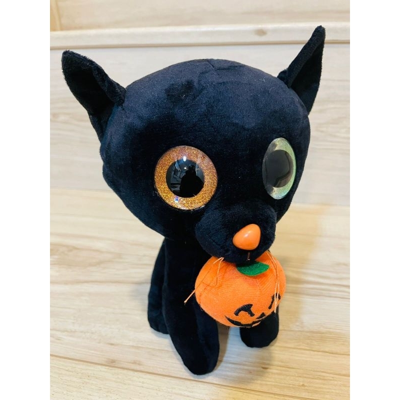 Pelúcia Gato Preto Abóbora Halloween 25 Cm Olhos de Vidro