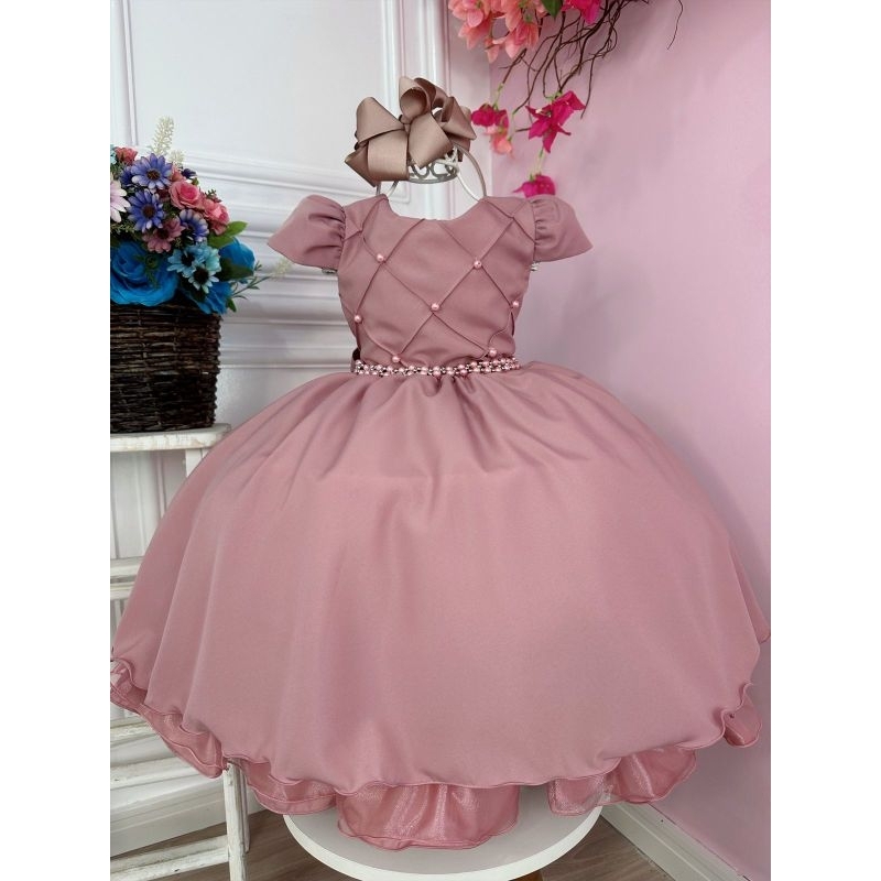 Vestido Nude festa infantil luxo casamento aniversário Shopee Brasil