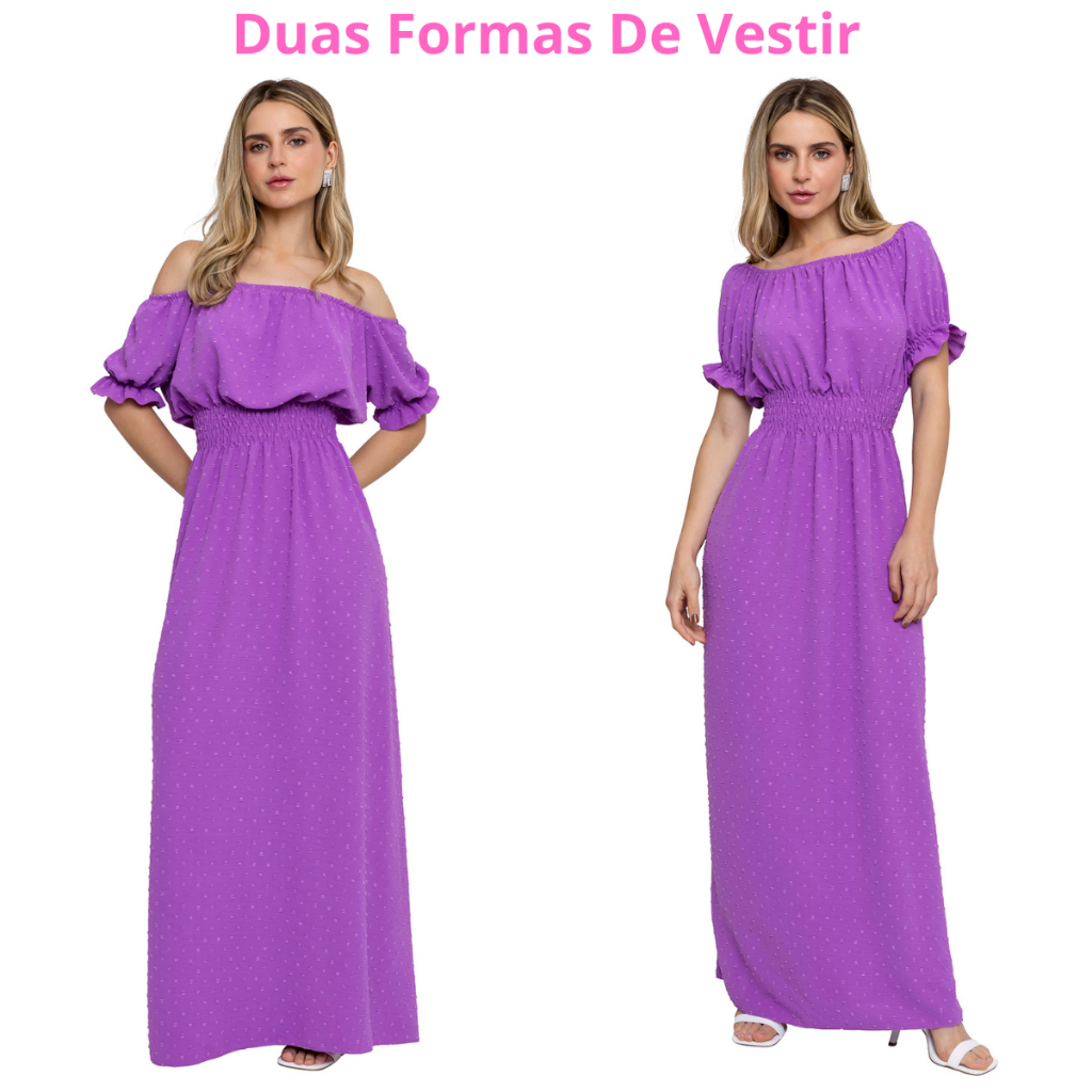 Vestido Longo Feminino Duna Pipoca Vestidos Longos Manga Curta Babado