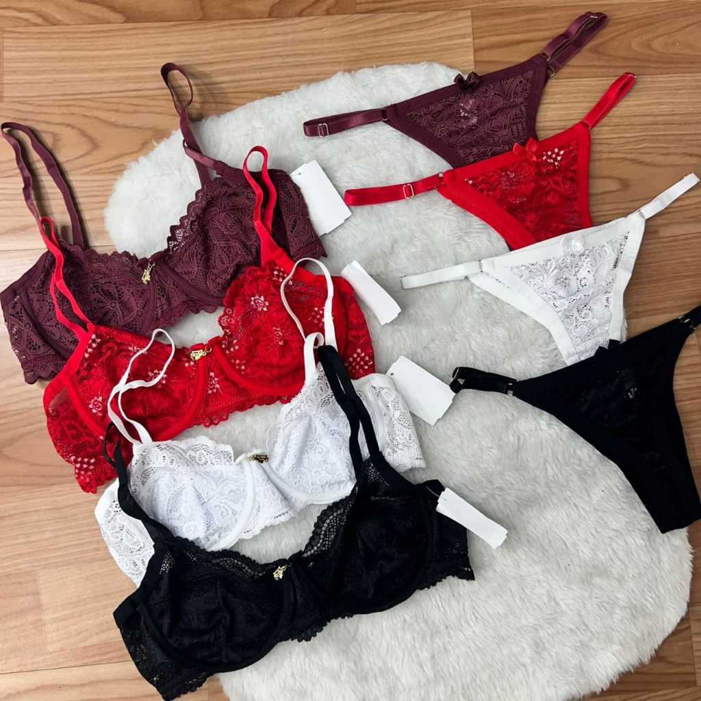 kit Conjunto Lingerie 4 conjunto pandora sutiã rendado sem bojo