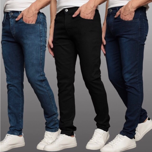 Kit Cal As Jeans Masculinas Skinny Elastano Escura Preta Bem Escura