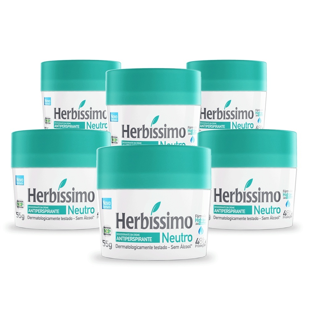 KIT 6 Unidades Desodorante Em Creme Neutro Herbissimo 55g Shopee Brasil