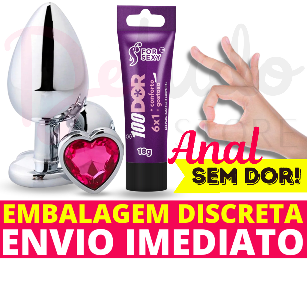 Kit Anal Iniciante Plug Anal Aço Inox Maciço Formato Coração Gel