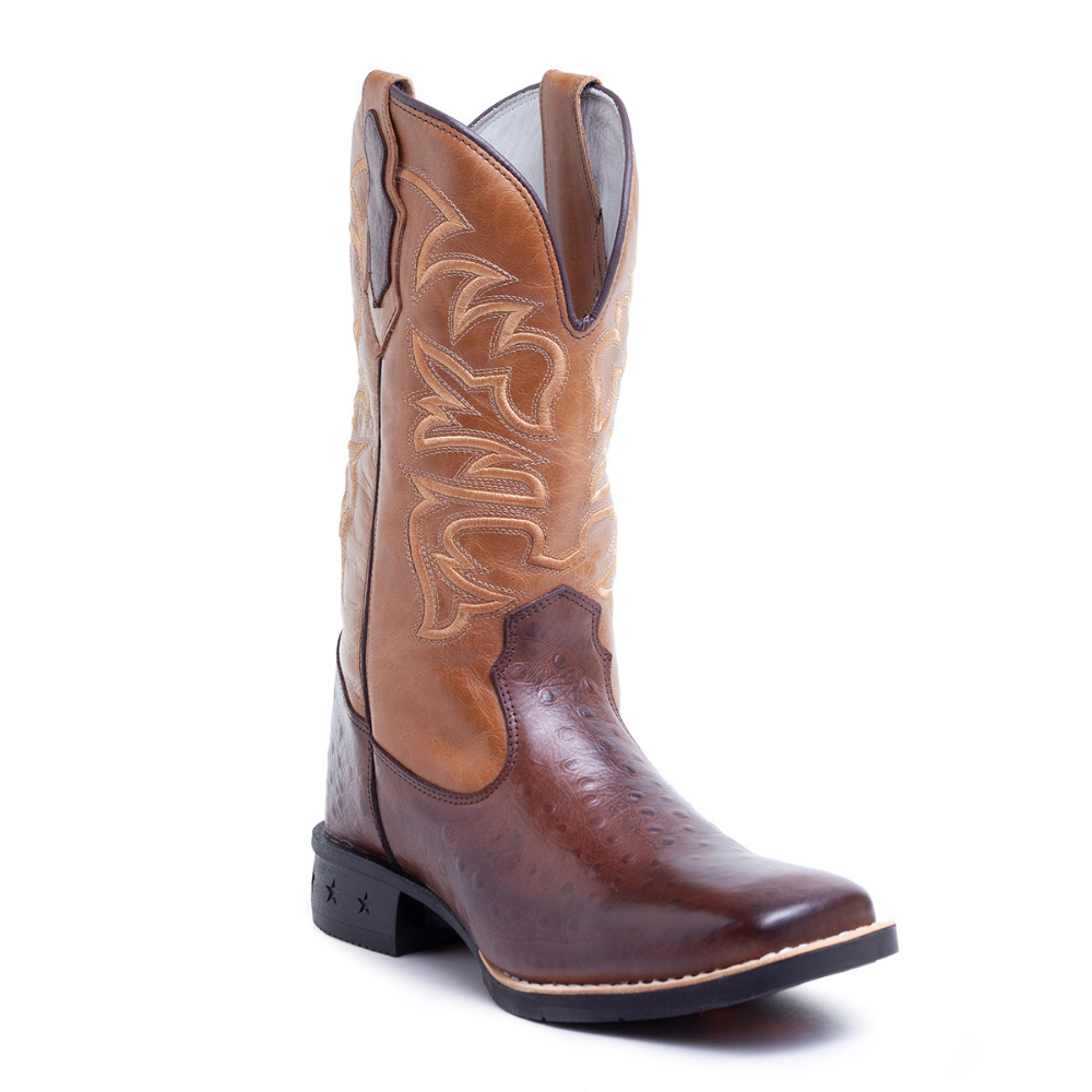 Bota Botina Texana Country Masculina Maverick Em Couro Legitimo Bordado