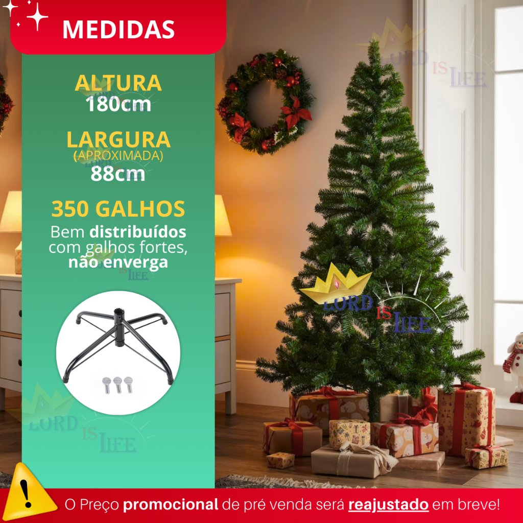 Árvore Pinheiro de Natal 180 cm 350 Galhos Cheia Grande Luxo Decoração