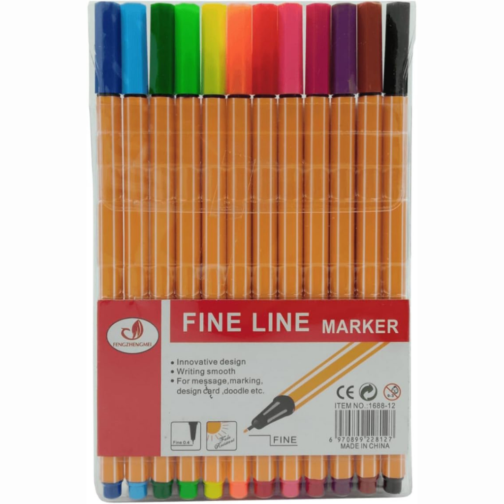 Caneta Hidrográfica Fineliner Ponta Fina 0 4 mm Kit 6 12 24 Cores