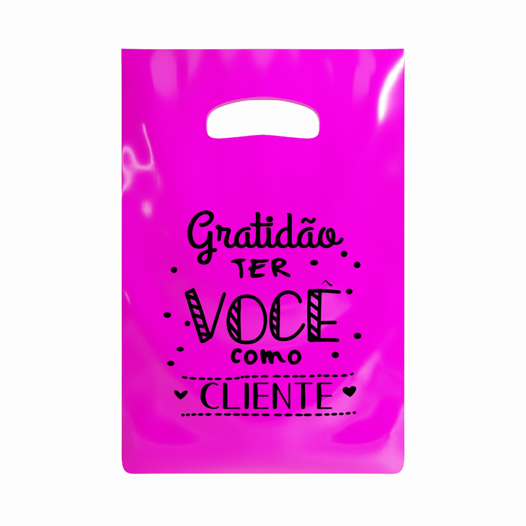 Sacolas plásticas 30x40 frase Aqui dentro tem muito amor Gratidão