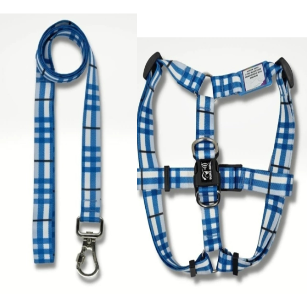 Kit Peitoral E Guia Rogs Step In Harness P Da Pupz Xadrez Azul