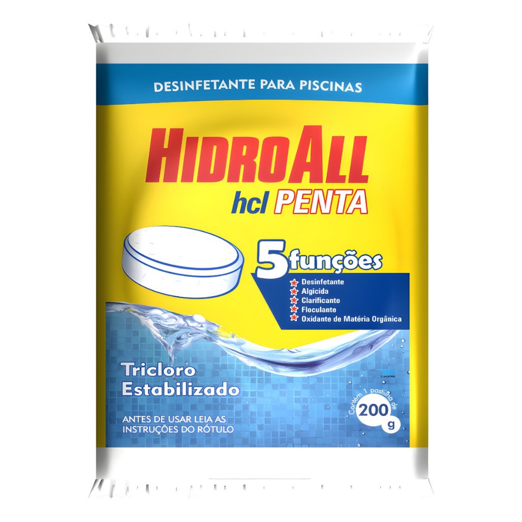 Pastilha De Cloro Para Piscina Hidroall Hcl Penta G Branco Shopee