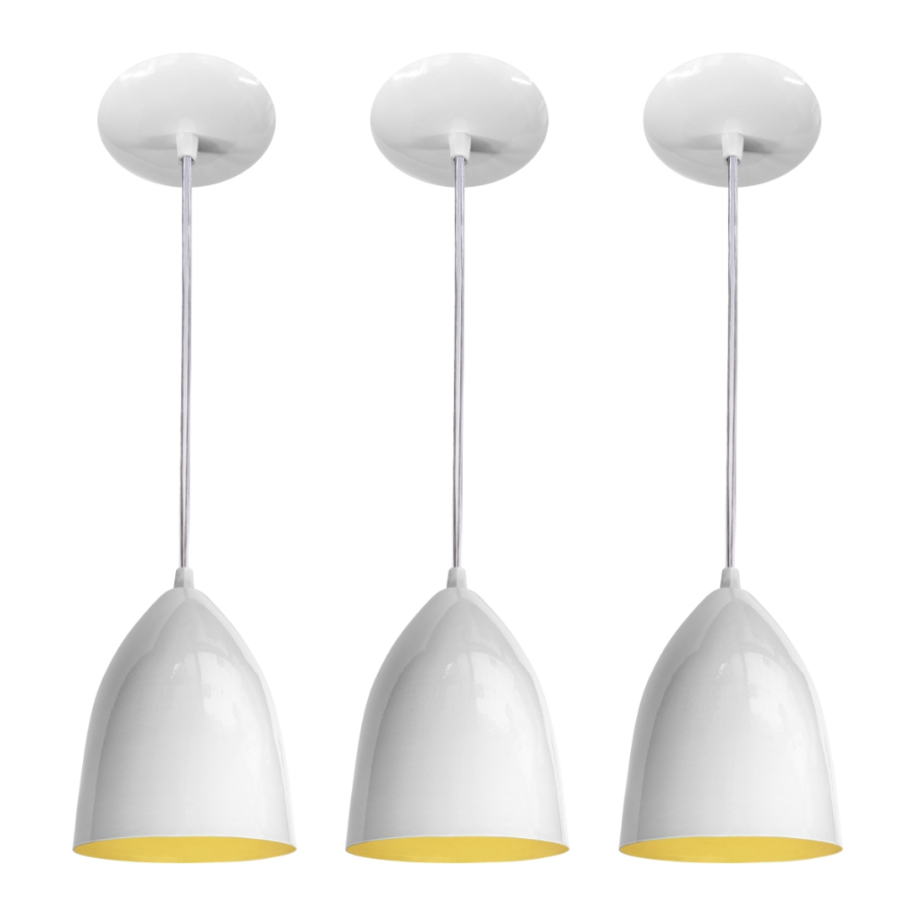 Lustre Kit Pendentes Vegas Estilo Bala Branco Amarelo Casa E