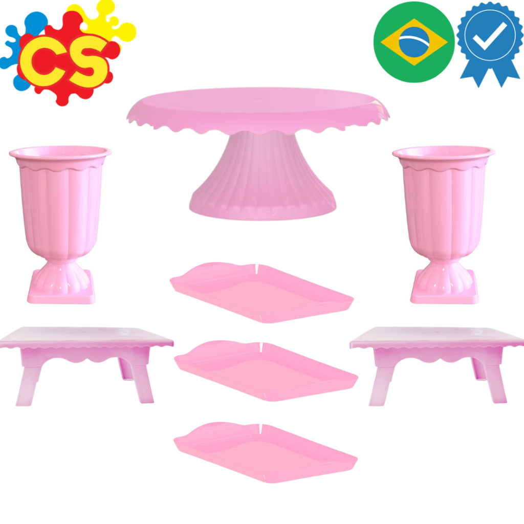 Kit 1 Boleira Cake Lisa 22 2 Vasos Gregos 2 Mesinhas 3 Bandeja