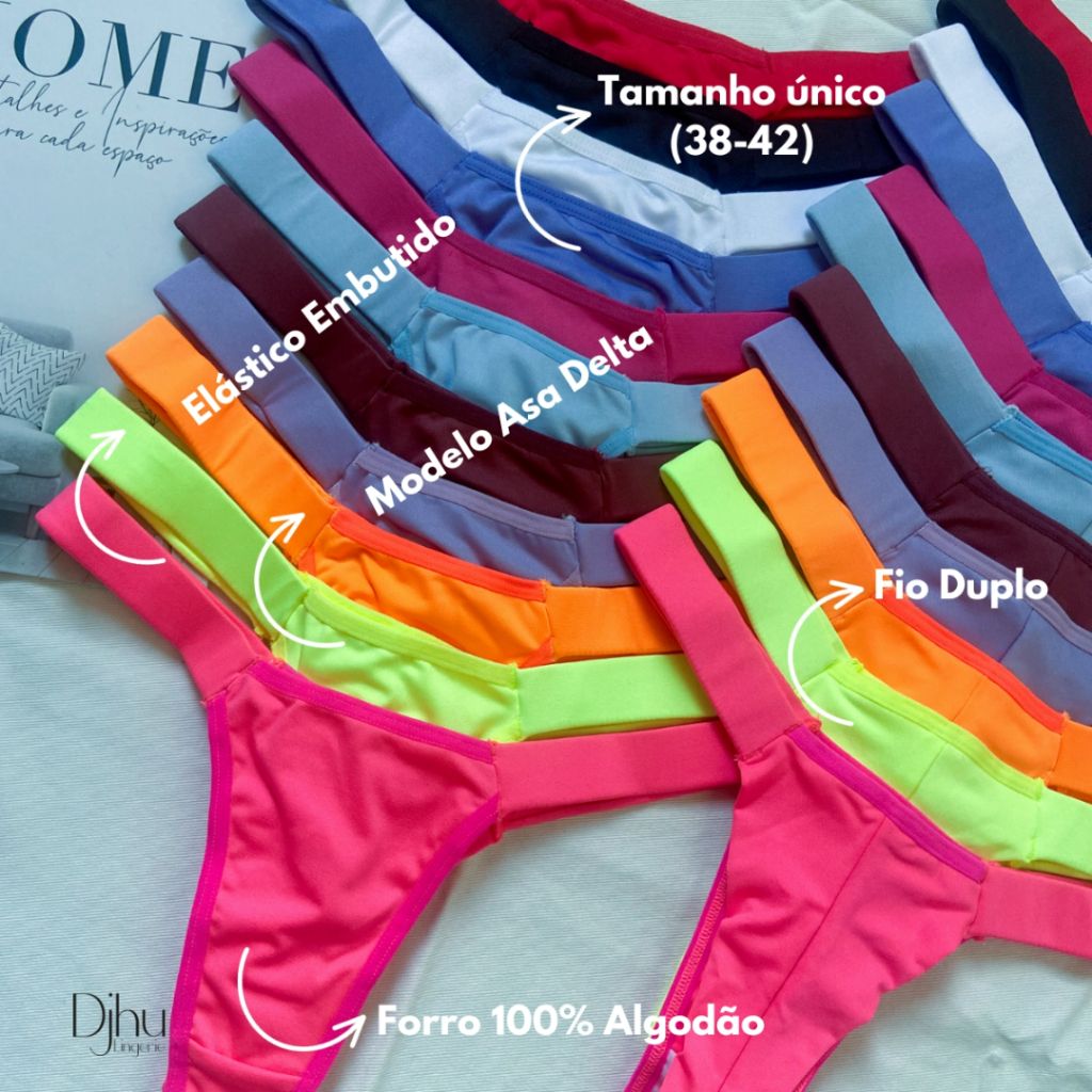 Kit 8 Calcinhas Fio Duplo Lingerie Sensual Levanta Bumbum Tanga Asa