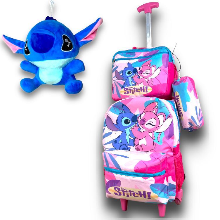 Mochila Escolar Infantil Rodinhas Costa Stitch Lancheira Estojo Pel Cia