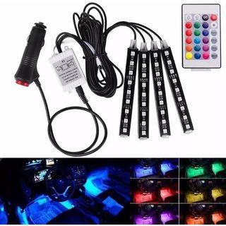 Luz De Atmosfera LED RGB Para Interior Do Carro USB 9 LED Ou 12 LED