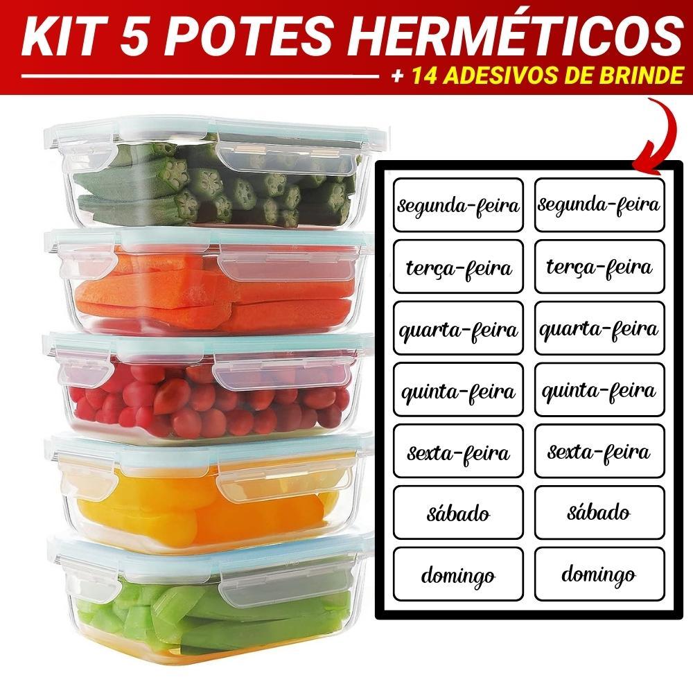 Conjunto 5 Potes Vidro Hermético Mantimentos Marmita 370ml Shopee Brasil