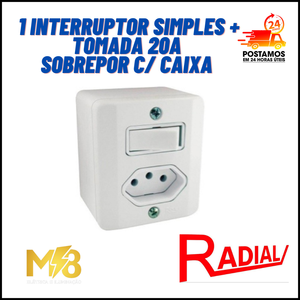 Interruptor Simples Tomada P T A Sistema X Caixa Sobrepor