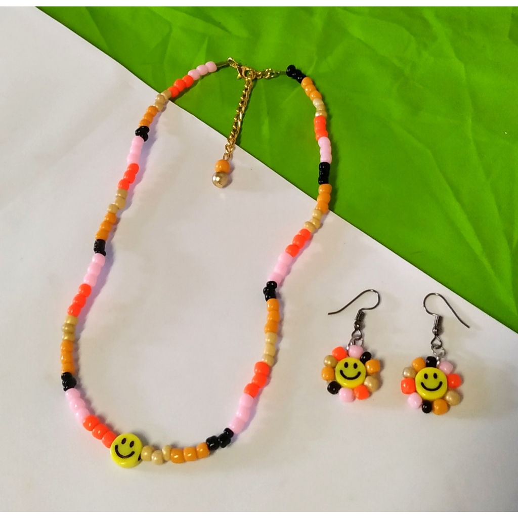 Conjunto Smile Miçangas Colar Brinco Feito a Mão Shopee Brasil