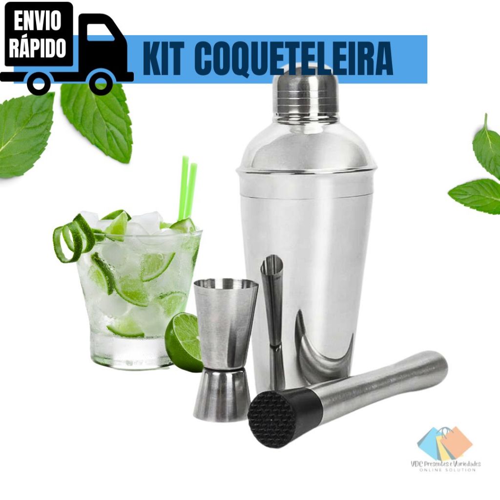 Kit Drinks Coqueteleira De A O Inox Ml Socador De Frutas Dosador