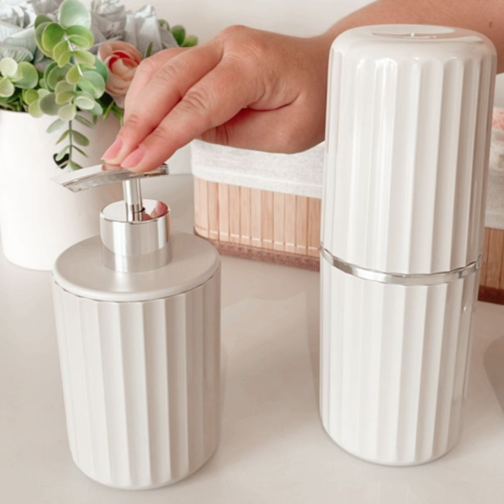 Kit De Banheiro E Lavabo Dispenser Para Sabonete Liquido E Porta