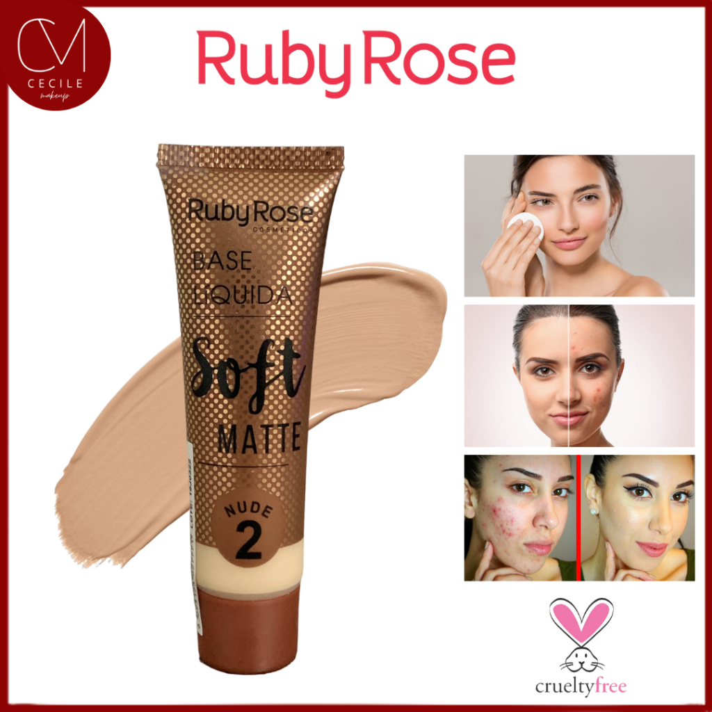 Base Líquida Soft Matte Bege Nude Ruby Rose Alta Cobertura Acabamento