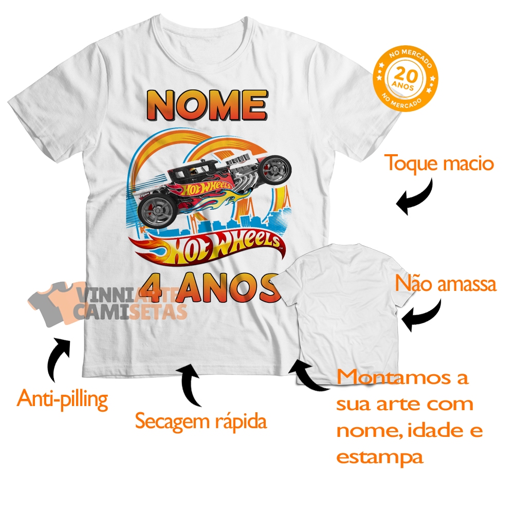 Camiseta Personalizada Infantil Desenho Hot Wheels Carros Festa Menino