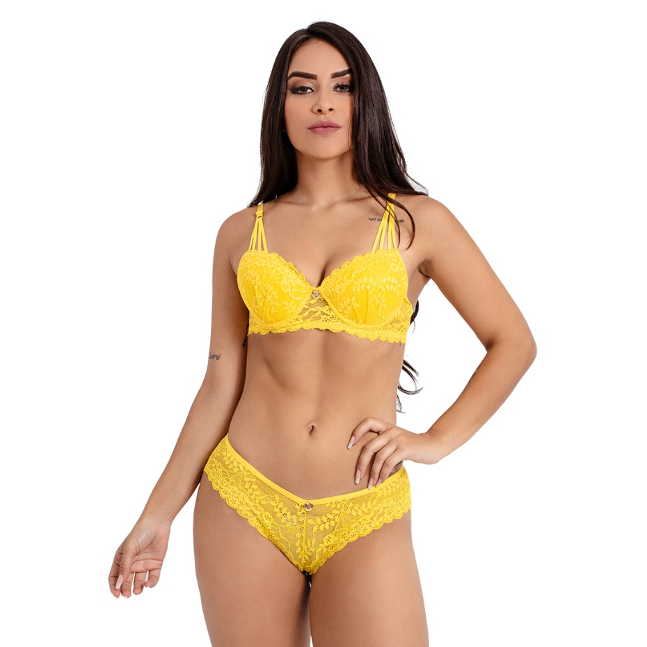 Conjunto Imi Lingerie Em Renda Fio Duplo Amarelo R Veillon Ano Novo