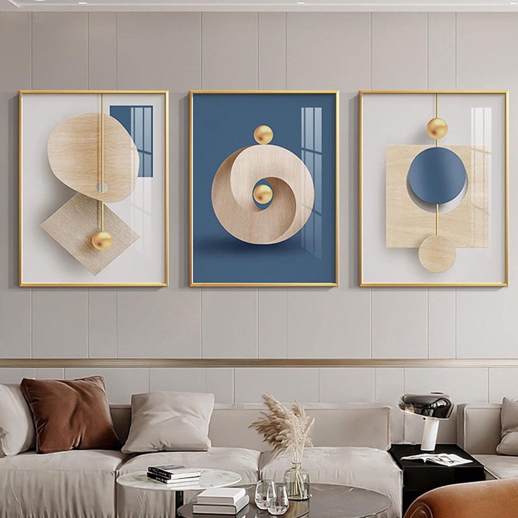 Quadro decorativo 3 telas Abstrato nórdico azul e branco Shopee Brasil